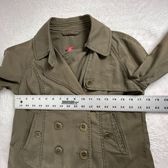 Sundance Womens Olive Green Double-Breasted Pea Coat Small Cotton Cropped Pocke - Picture 6 of 7
